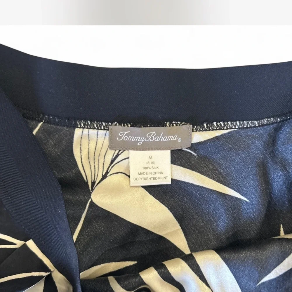 Tommy Bahama 100% Silk Black & Ivory Tropical Palm Print Waterfall Midi Skirt M - Picture 2 of 5